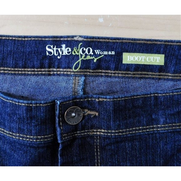 Style & Co Jeans 20W Blue Dark Wash Boot Cut Cotton Blend New - Picture 5 of 6